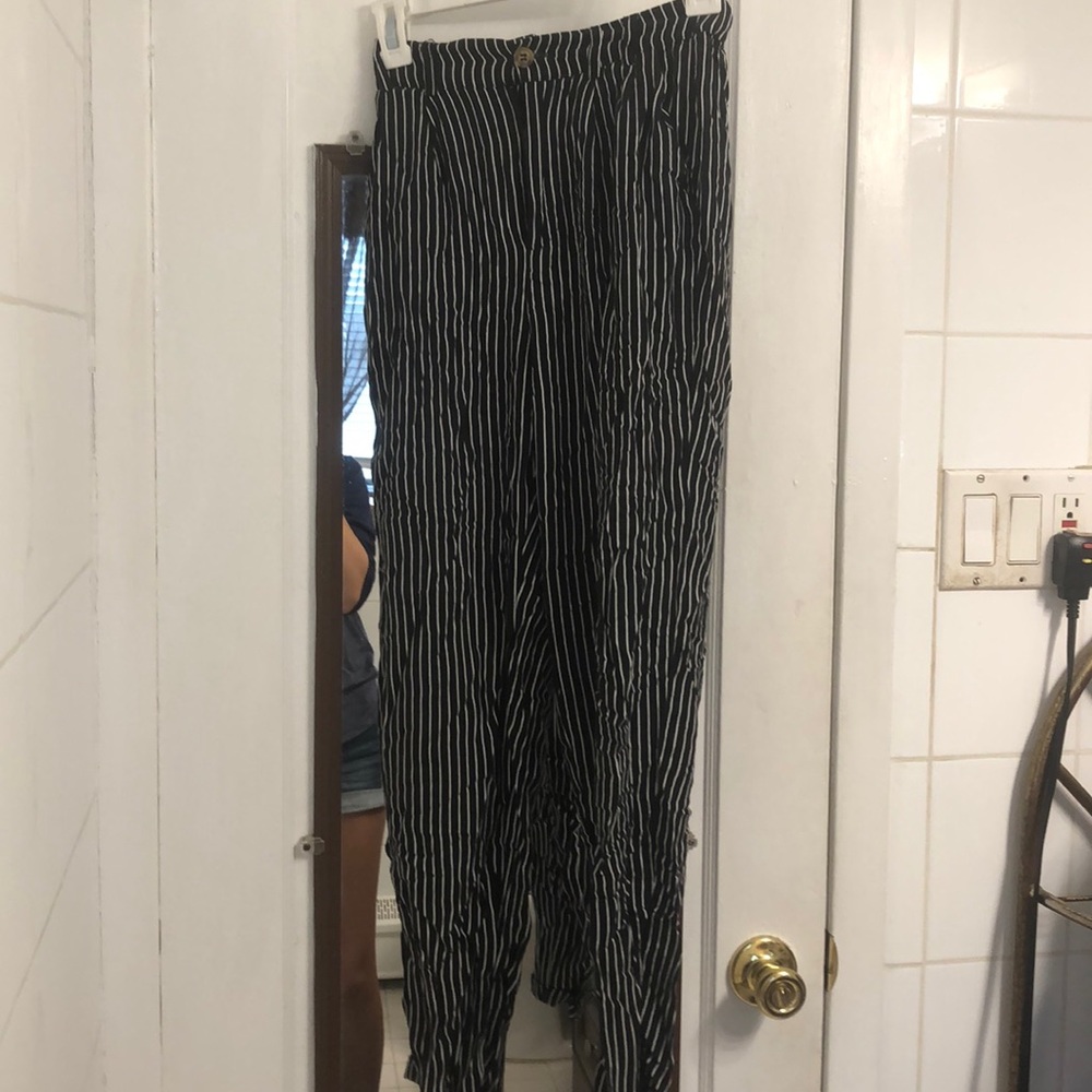 Black and white striped pants